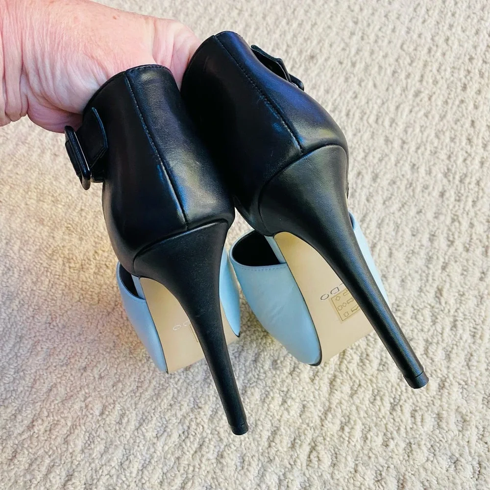 ALDO stiletto platform high heels black & sky blue retro shoes US 8M NWOT - Picture 5 of 10